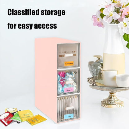 Plastic Tea Bag Organizer with 3 Drawers, Desk Drawer Organizer, Stackable Storage Drawers, White Tea Box, Makeup Organizer, Clear Tea Bag Storage, Coffee Storage for Tea Bags, Sugar Packets, Cosmetic