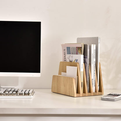 KIRIGEN Desktop File Document Holder Stand 7 Slots Mail Paper Organizer Desk Sorter Holder for File Document Organizer Stand for Home Office Natural (7KWJJ-NA)