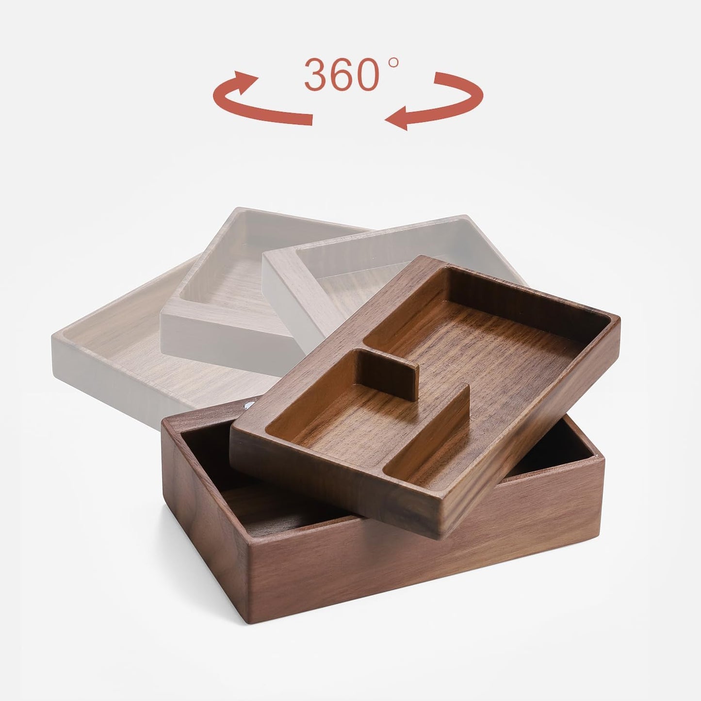 Valet Tray Box, Walnut Wooden Storage Box, Office Desk Daily Supplies Organizer