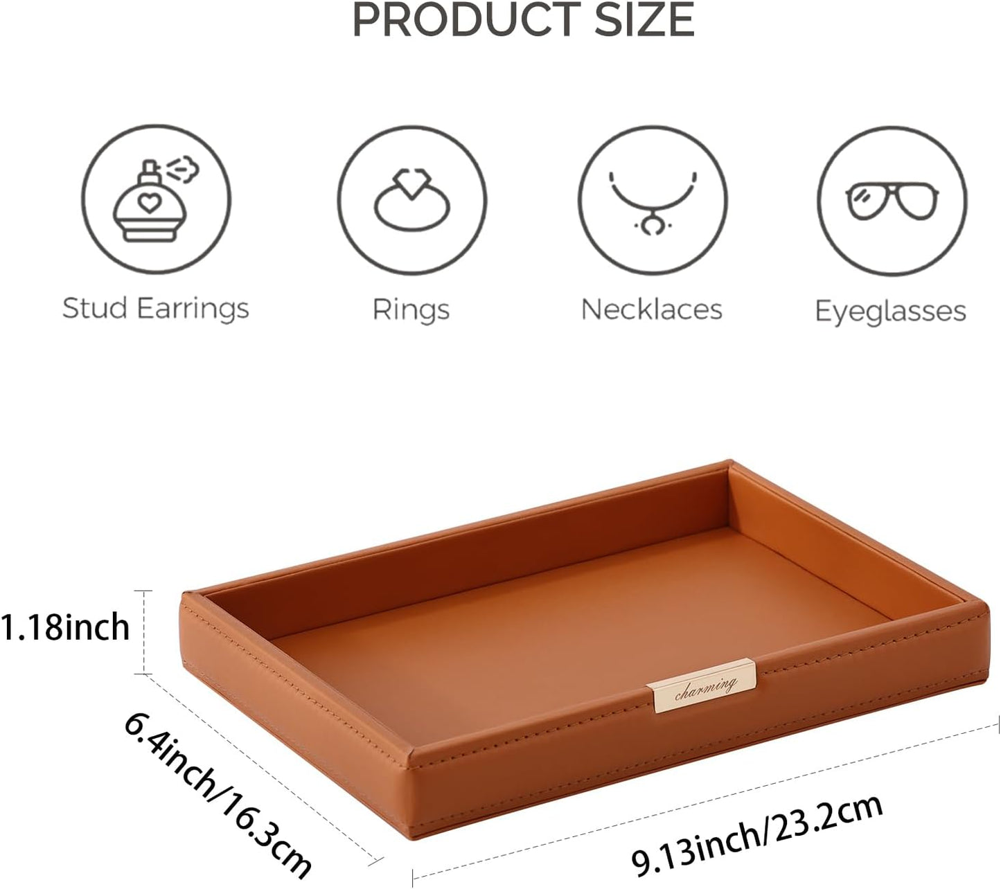 CASEGRACE PU Leather Valet Tray Organizer Jewelry Decorative Dish for Wallet, Key,Watch, Coin Change, Phone Perfume Cosmetic Dressing Table Living Room Entryway Table Catchall Tray (Brown)