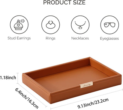 CASEGRACE PU Leather Valet Tray Organizer Jewelry Decorative Dish for Wallet, Key,Watch, Coin Change, Phone Perfume Cosmetic Dressing Table Living Room Entryway Table Catchall Tray (Brown)