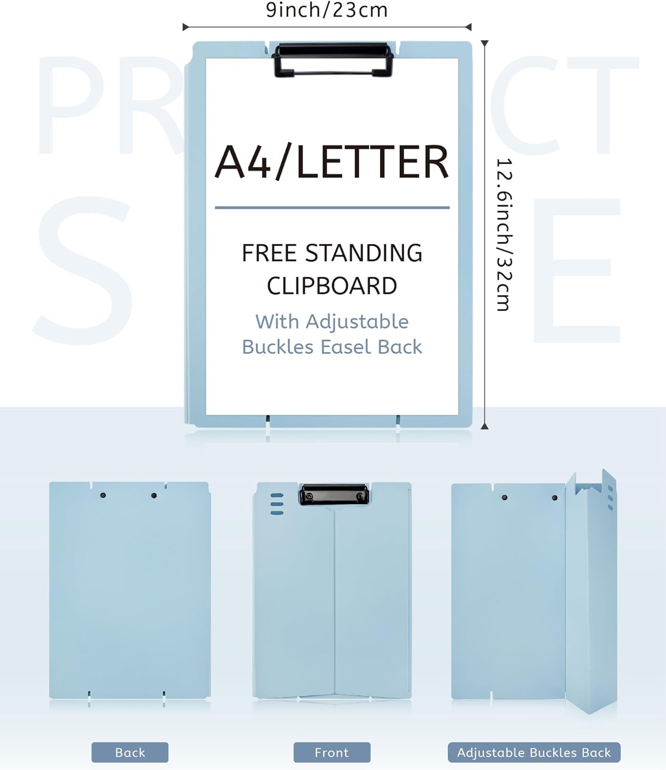 Free Standing Clipboard and Desktop Stand with Adjustable Buckles Easel Back - Foldable Stand and Document Holder for School, Office and Business Use (9.37 x 12.6 inches) (Light Green)