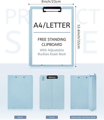 Free Standing Clipboard and Desktop Stand with Adjustable Buckles Easel Back - Foldable Stand and Document Holder for School, Office and Business Use (9.37 x 12.6 inches) (Light Green)