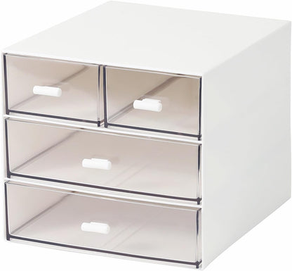 MILULUGO Makeup Organizer with 4 Drawers, Desk Organizer, Cosmetics Storage Box for nail polish, Lipstick, Brushes, Jewelry, Skincare, Bathroom Organization Boxes - White