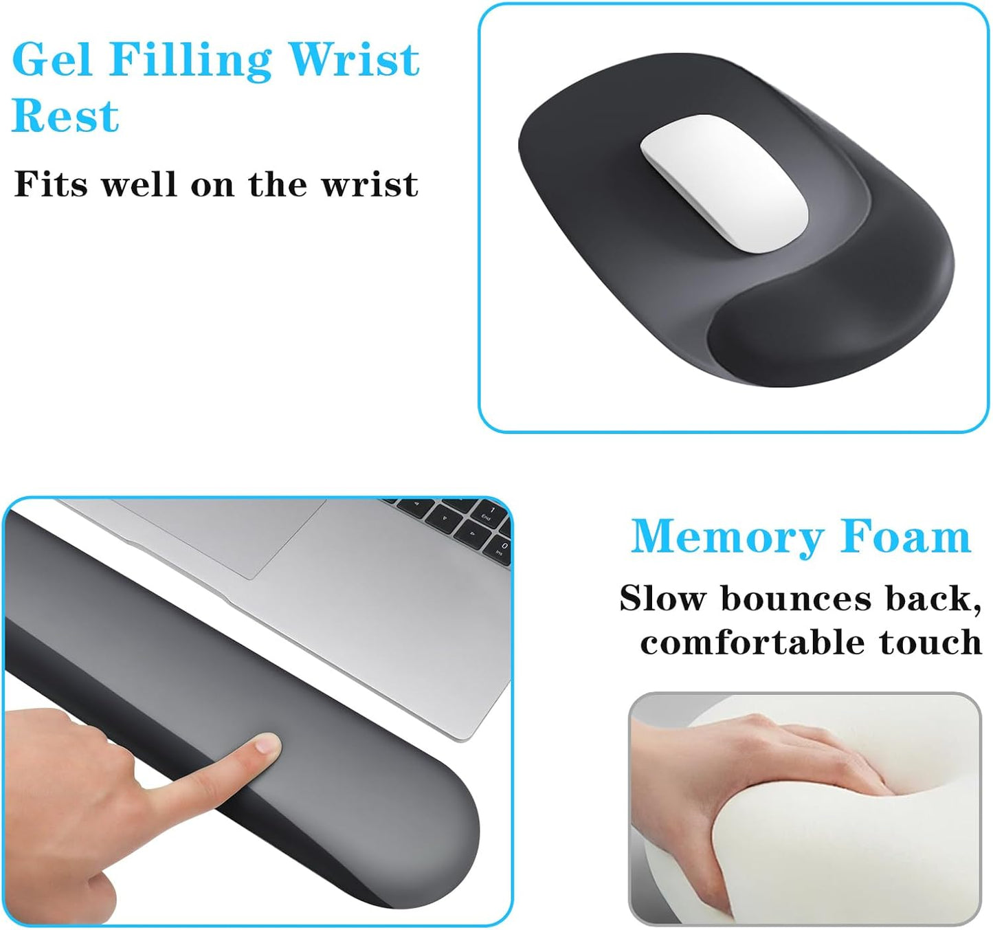 Wrist Rest for Keyboard and Mouse, Ergonomic Gel Computer Keyboard Wrist Rest with Memory Foam, Keyboard Wrist Support Pad for Long Hours of Work, Gaming, Studying-Relieve Wrist Pain