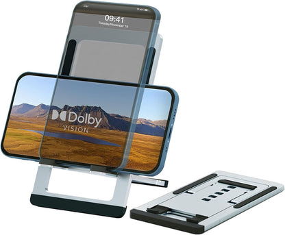 Cell Phone Stand Foldable Aluminum Adjustable Phone Holder for Desk Portable Travel Holder Office Desk Accessories Compatible with iPhone 16 15 14 13 12 11 Pro Max X for Samsung Moto Google (Silver)