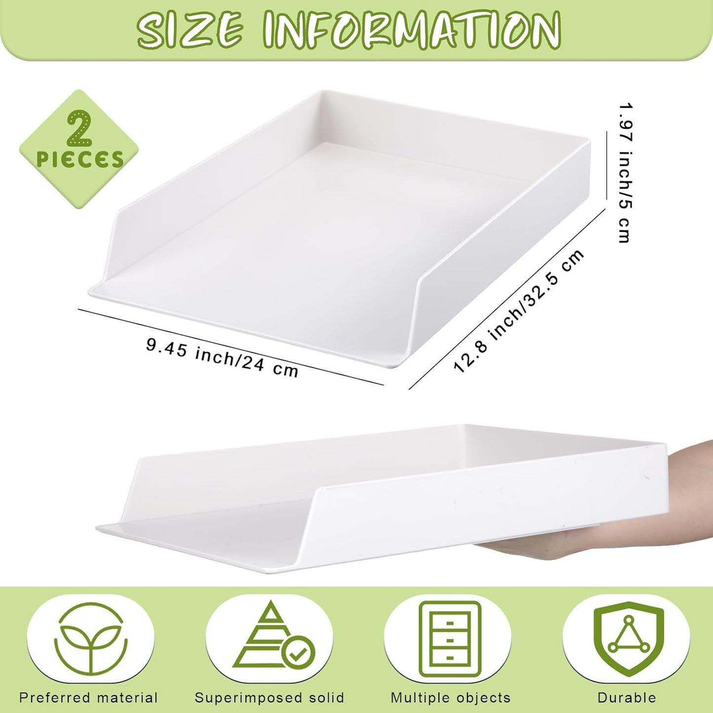 4 Pcs Stackable Desk Organizer Trays Rectangular Plastic Desk Holder Desktop Letter Tray File Organizer Paper, File, Magazine, Office Organization for Desktop