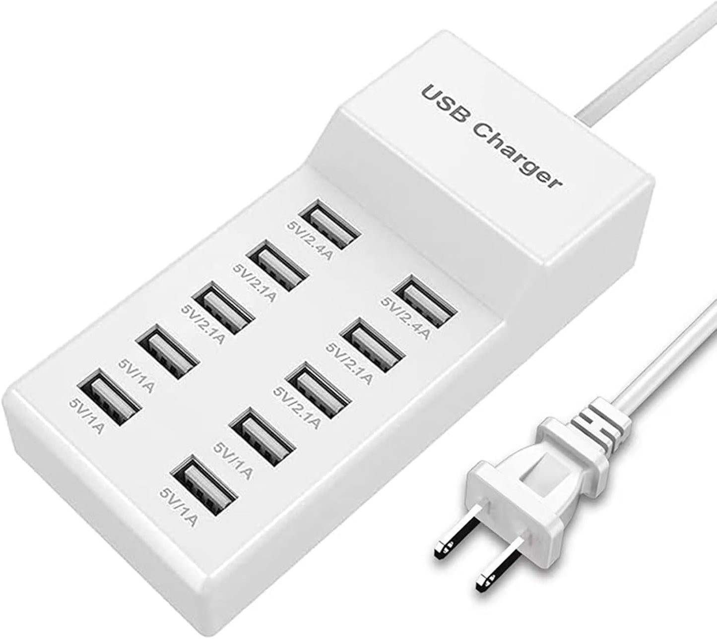 Desk USB Charger, 10 Port USB Charging Station, USB Wall Charger Station with USB-A, Organizer Charging Dock, Charger Power Adapter for Multiple Devices(US Plug)
