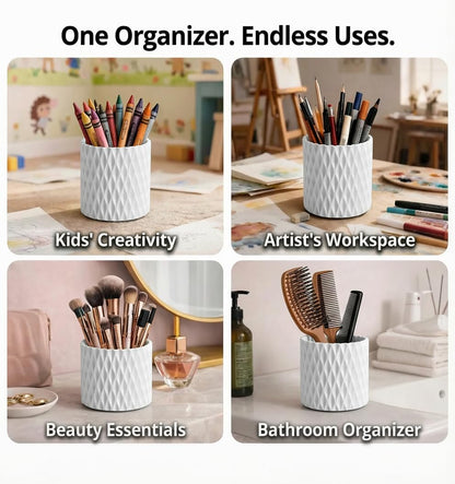 Black Pen Holder for Desk, 360° Rotating Pen Organizer with 5 Slots - Spinning Pencil Holder & Pencil Cup for Office, Art Supply, Makeup Brush - Desk Organizer for Home, School