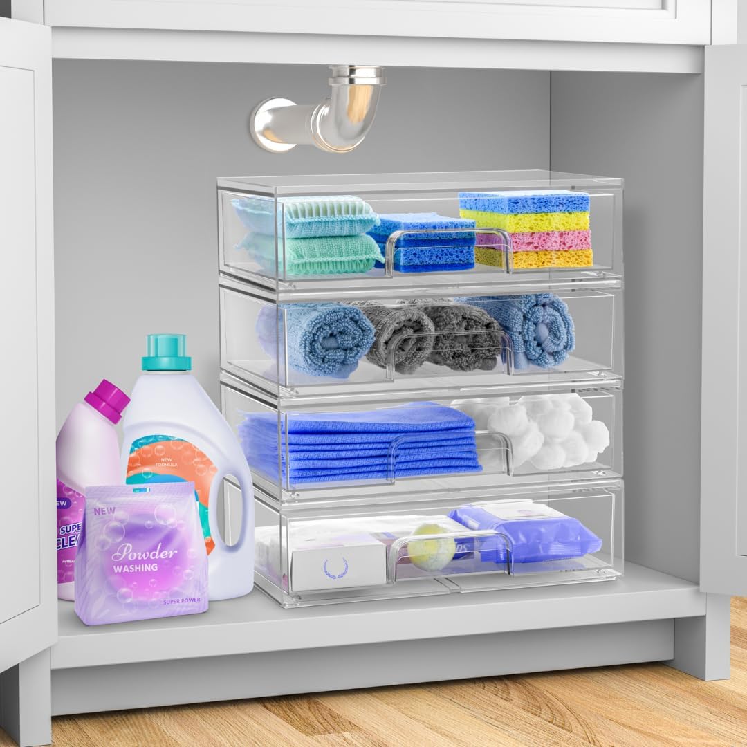 Sorbus Acrylic Storage Containers - 2 Pack, Stackable Storage Bins Set for Bathroom Organization - Clear Acrylic Drawer Organizers - Makeup Case Pull-Out Drawers (7.6’’ Tall)