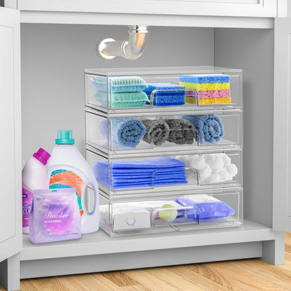 Sorbus Acrylic Storage Containers - 2 Pack, Stackable Storage Bins Set for Bathroom Organization - Clear Acrylic Drawer Organizers - Makeup Case Pull-Out Drawers (7.6’’ Tall)