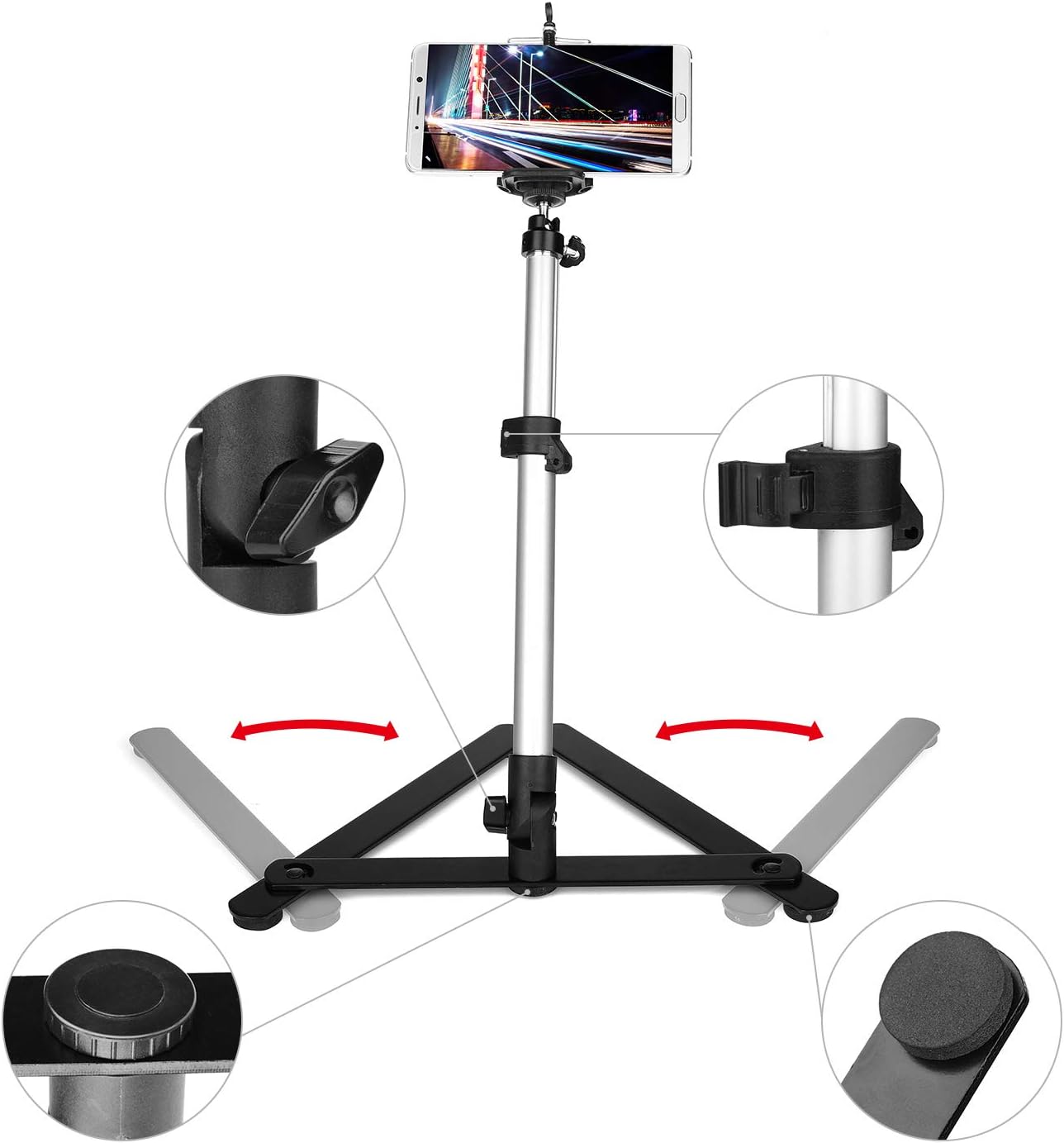 Overhead Video Stand Phone Holder Articulating Arm Phone Mount Table Top ChromLives Scissor Boom Arm Articulating Phone Stand Tablet Phone Holder for Streaming Phone Baking Crafting