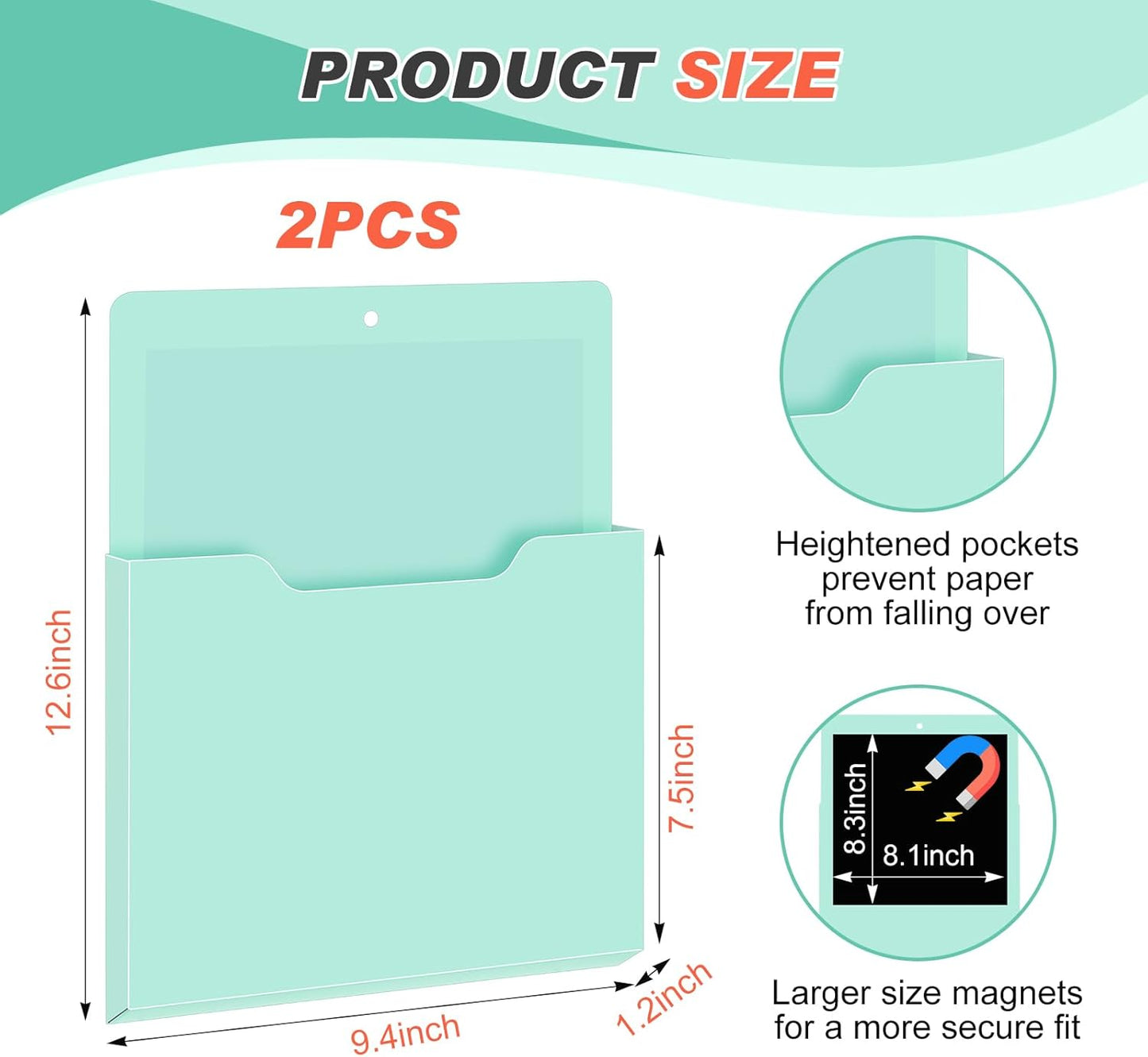 Feifeiya 2 Pcs Magnetic File Folder Wall Hanging Holder Large Pocket Paper Magazine Mail Organizer for Refrigerator Classroom Locker Whiteboard(Vertical,Purple Color,12.2 x 9.4 Inches)
