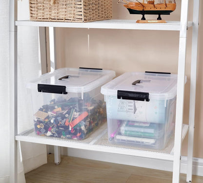 Stackable Plastic Black Storage Bins with Lids 6 Pack, 12 Quart Modular Organizer Boxes with Secure Latches for Closet, Pantry, Office and Small Item Storage