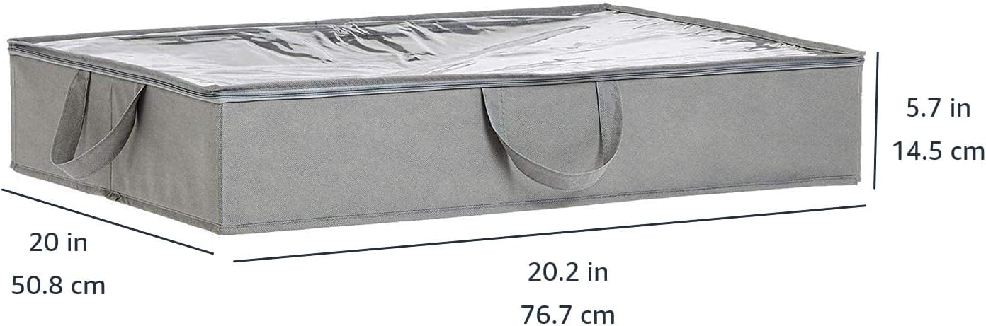 Amazon Basics Under Bed Storage Bags for Clothes and Blankets, Foldable Fabric Zipper Container with Clear Window and Reinforced Handles, Space Saving, 18 x 42 x 6 inches, Gray, 2-Pack