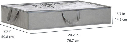 Amazon Basics Under Bed Storage Bags for Clothes and Blankets, Foldable Fabric Zipper Container with Clear Window and Reinforced Handles, Space Saving, 18 x 42 x 6 inches, Gray, 2-Pack
