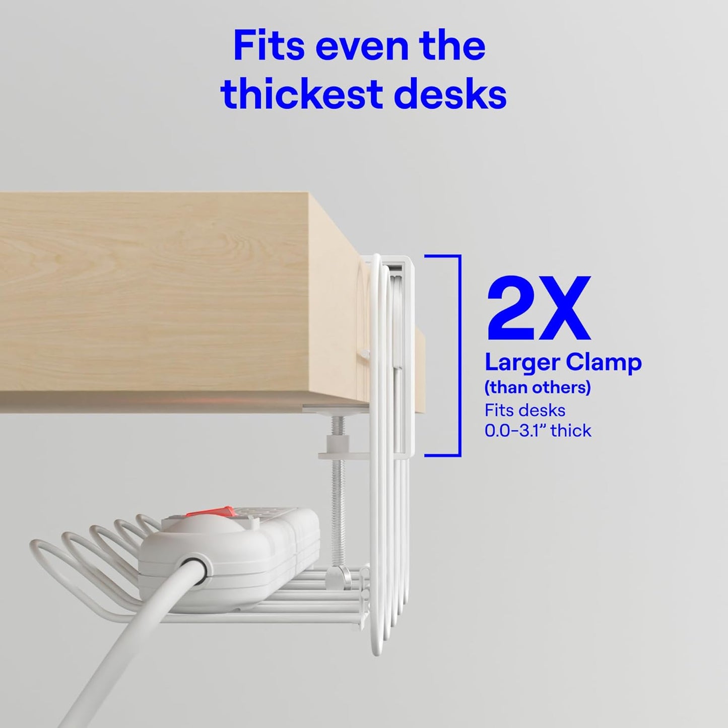 CarryUp Under Desk Cable Tray, No Drill Wire Management Clamp, Computer Cord Organizer, Cable Hider & Holder, Cord Keepers for Home Office Organization, Powder Coated Metal, Easy Install - Grey