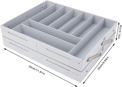 Extra Large and High Drawer Organizer, 2 Tier Smart Expandable Desk Organizer, Multi Level Junk Drawer Organizer for Makeup, Jewelry, Desk, Office Drawers (Gray)