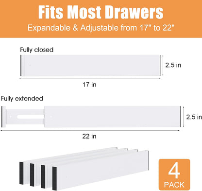 Bamboo Drawer Dividers,17-22" Adjustable Kitchen Drawer Organizer for Clothes,4 Pack Expandable Drawer Organization Separators for Bedroom,Bathroom,Dresser and Office,Natural