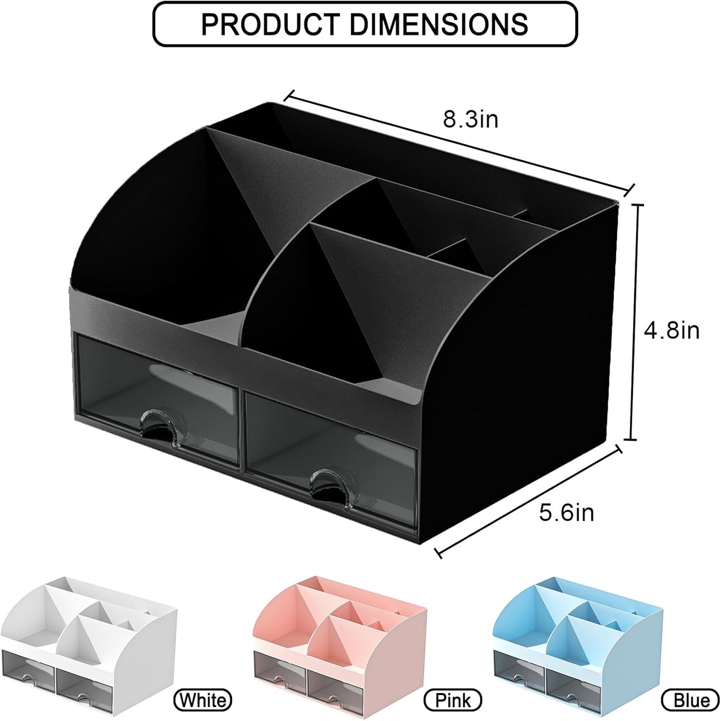 Makeup Organizer with Drawers, Cosmetic Storage for Dresser Vanity and Bathroom Countertop, Beauty Holder for Lipstick Brush, Skincare Organizer for Vanity, Cosmetic Display Case (White)