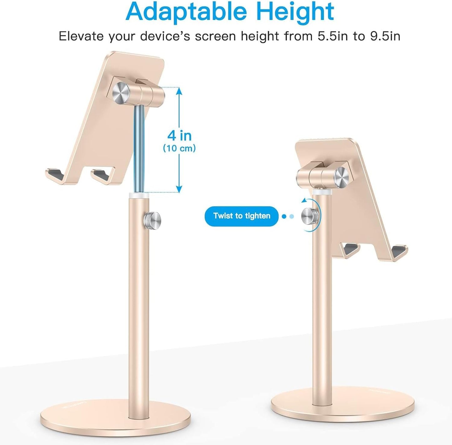 OMOTON Cell Phone Stand, Angle Height Adjustable Phone Holder, Aluminum Desktop Phone Dock for Desk, Compatible with iPhone 17 Pro Max, All Smartphones and Tablets(4-11''), Silver