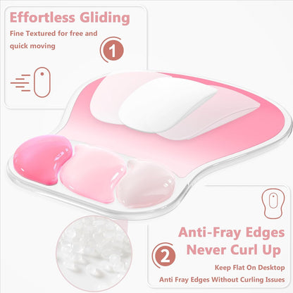 AKIT Ergonomic Mouse Pad with Wrist Rest& Keyboard Wrist Rest, Wrist Rest for Computer Keyboard, Pain Relief, Non-Slip Gel Base, Mousepad Wrist Support for Gaming, Office, Waterdrop Shaped Pink