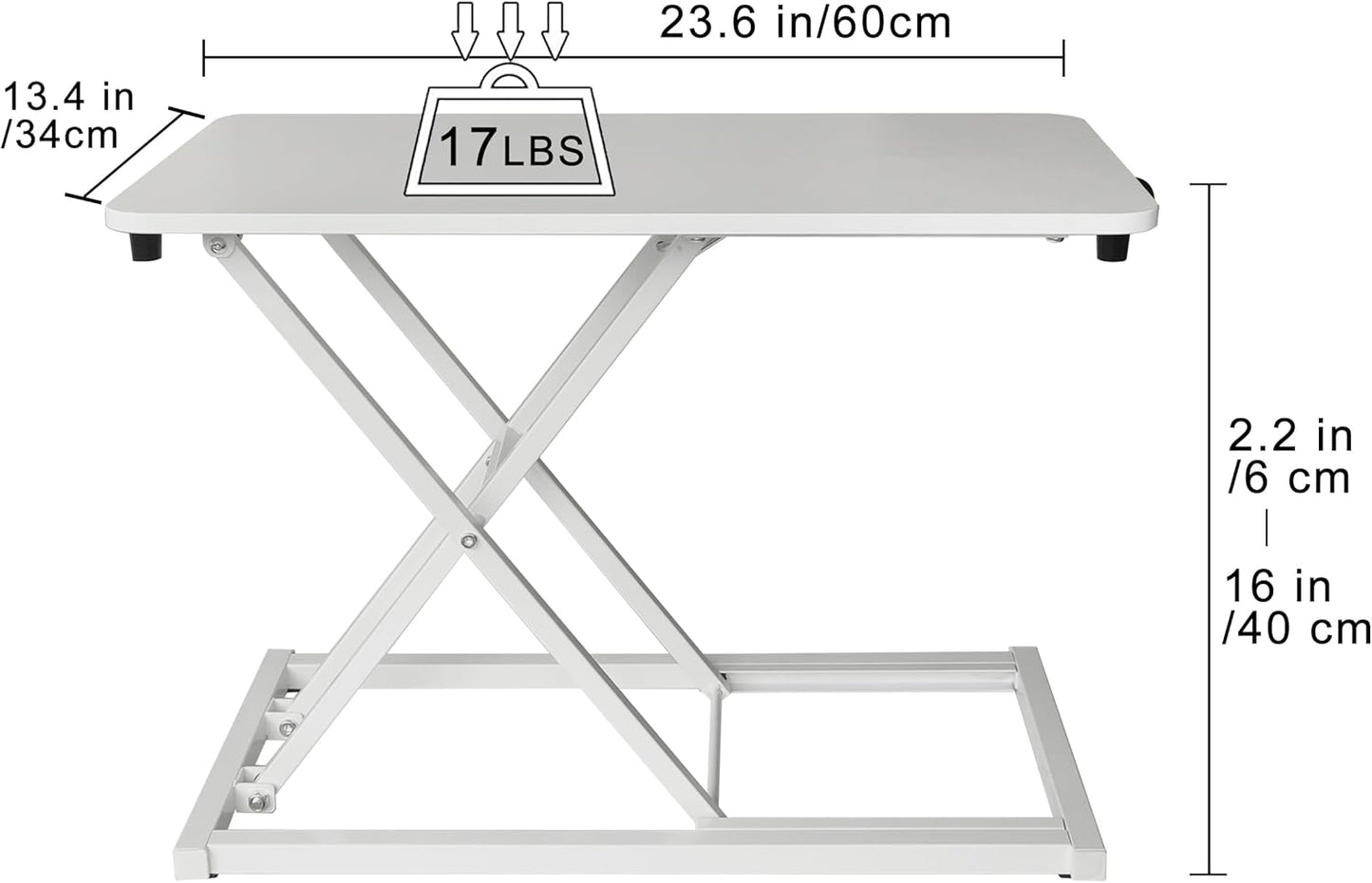 Aconcept Extra-Slim 26 x 14 inch White Lift Standing Desk Converter, Manual Adjustable Height Sit Stand up Desk Riser, Compact for Monitor or Laptop Workstation