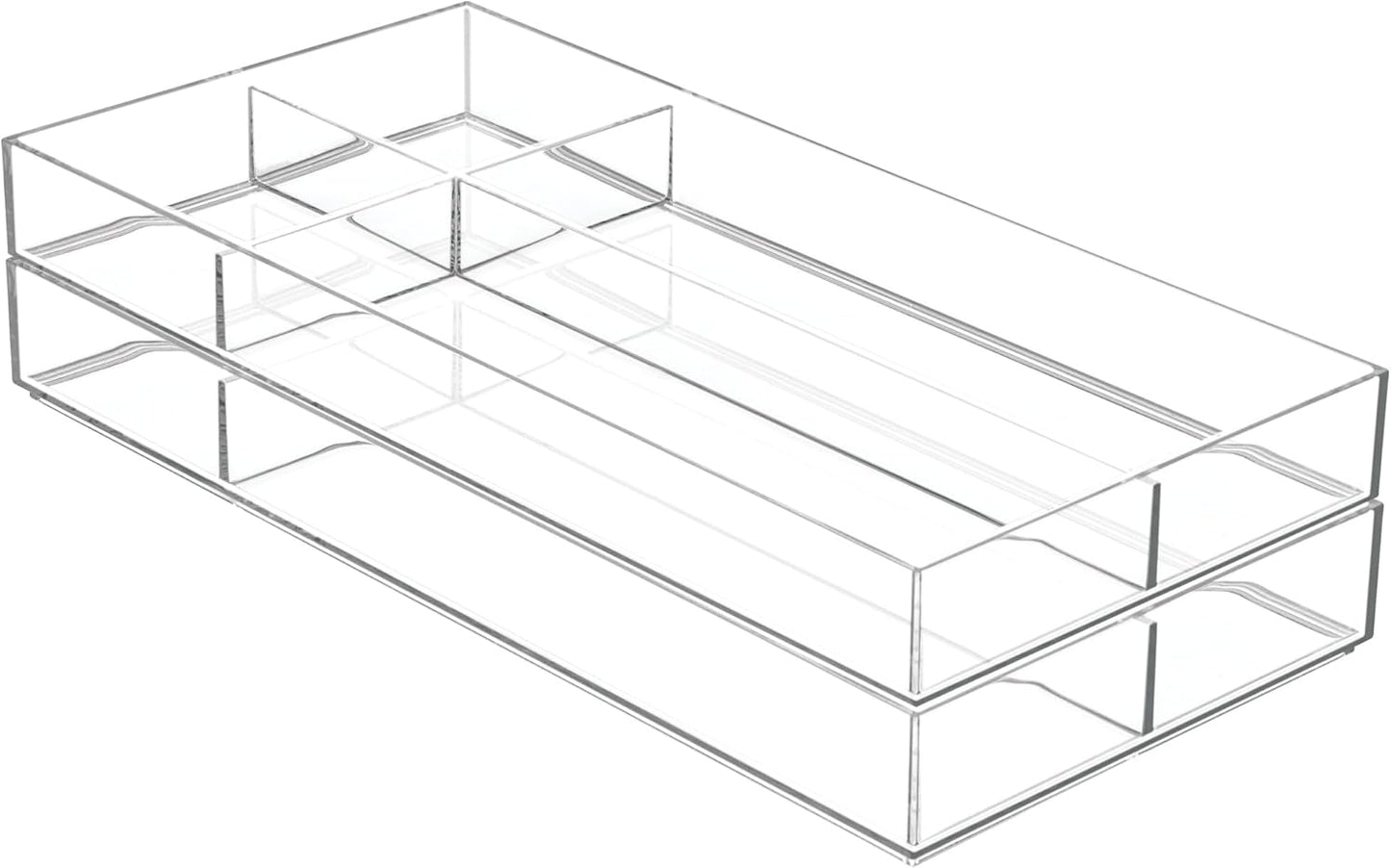 iDesign Clarity Plastic Divided Drawer Organizer, Storage Container for Vanity, Bathroom, Kitchen Drawers, 8" x 16" x 2", Clear,40850