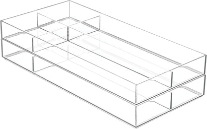 iDesign Clarity Plastic Divided Drawer Organizer, Storage Container for Vanity, Bathroom, Kitchen Drawers, 8" x 16" x 2", Clear,40850