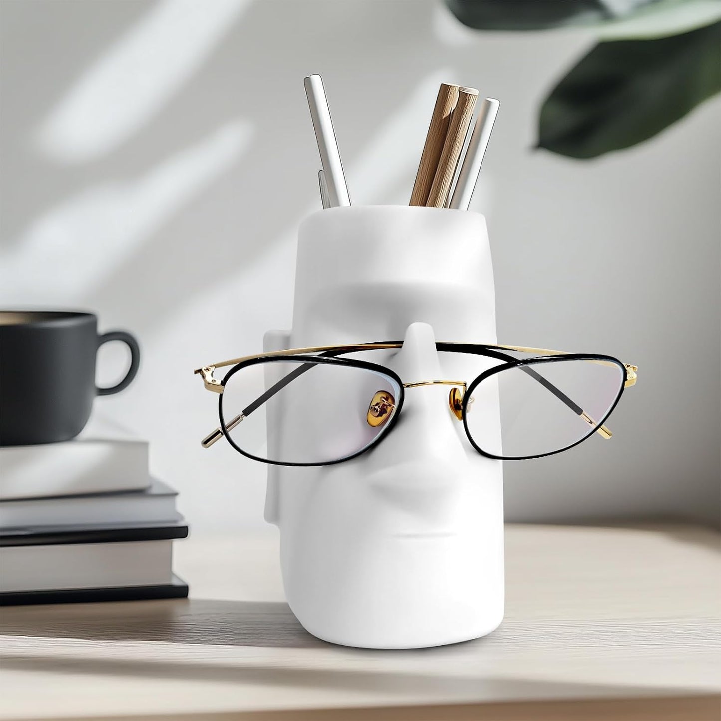 Multifunctional Handmade Eyeglass Holder and Pen Holder Desk Organizer for Office, Home Decor,Creative vase, Makeup Brush Storage (Black)