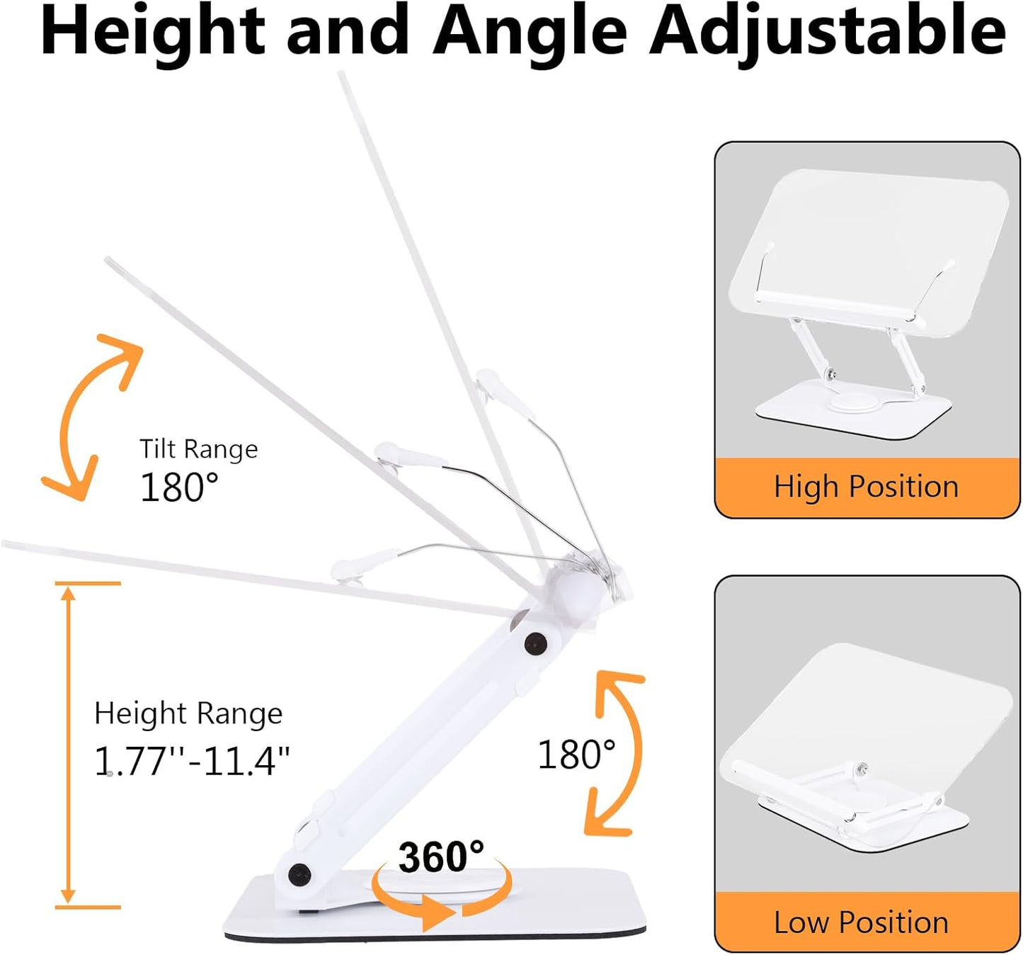 ASIEIT Desk Clamp Book Stand, Aluminum Book Holder Adjustable Height & Angle, Cookbook Stand for Kitchen, Recipe Book Holder with 360° Swivel Base, Book Stand for Reading, Office, Laptop