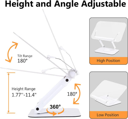ASIEIT Desk Clamp Book Stand, Aluminum Book Holder Adjustable Height & Angle, Cookbook Stand for Kitchen, Recipe Book Holder with 360° Swivel Base, Book Stand for Reading, Office, Laptop