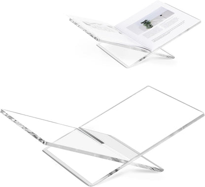 PUERSI Acrylic Book Stands for Display, 15.8 x 9.5 x 4.3 in Open Bookstand, Coffee Table Book Stand, Display Easel for Quran, Magazine, Art, Cook Book, Bible, Textbooks - Clear