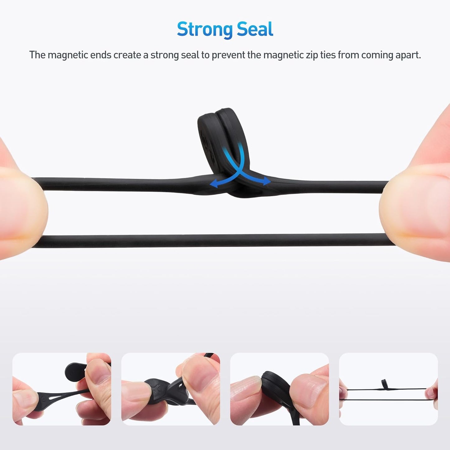 Cable Matters 10-Pack Ultra Strong Silicone Magnetic Cable Ties, Magnetic Cord Ties/ZipTies/Cord Organizer, Black and White