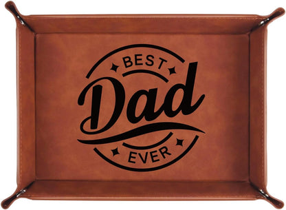 To My Dad Gifts,Leather Tray Engraved Personalized Gifts Unique Dad Birthday Gifts from Daughter Son,Valet Tray Desktop Storage Organizer (I know DAD)