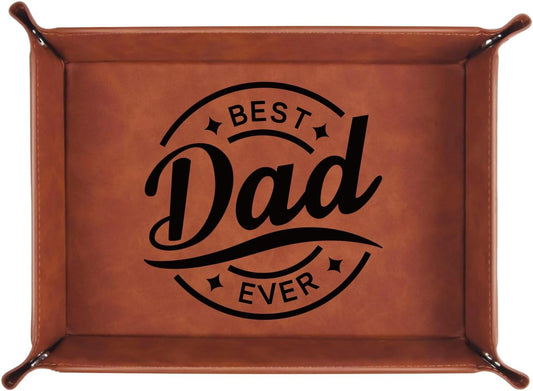 To My Dad Gifts,Leather Tray Engraved Personalized Gifts Unique Dad Birthday Gifts from Daughter Son,Valet Tray Desktop Storage Organizer (I know DAD)