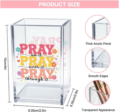 Just Breathe Acrylic Cosmetic Pencil Pen Holder Cup, Hope Inspirational Makeup Brush Organizer Holder, Women Faith Gifts, Encouragement Gifts for Women Mom Daughter Sister Friend Yoga Teacher