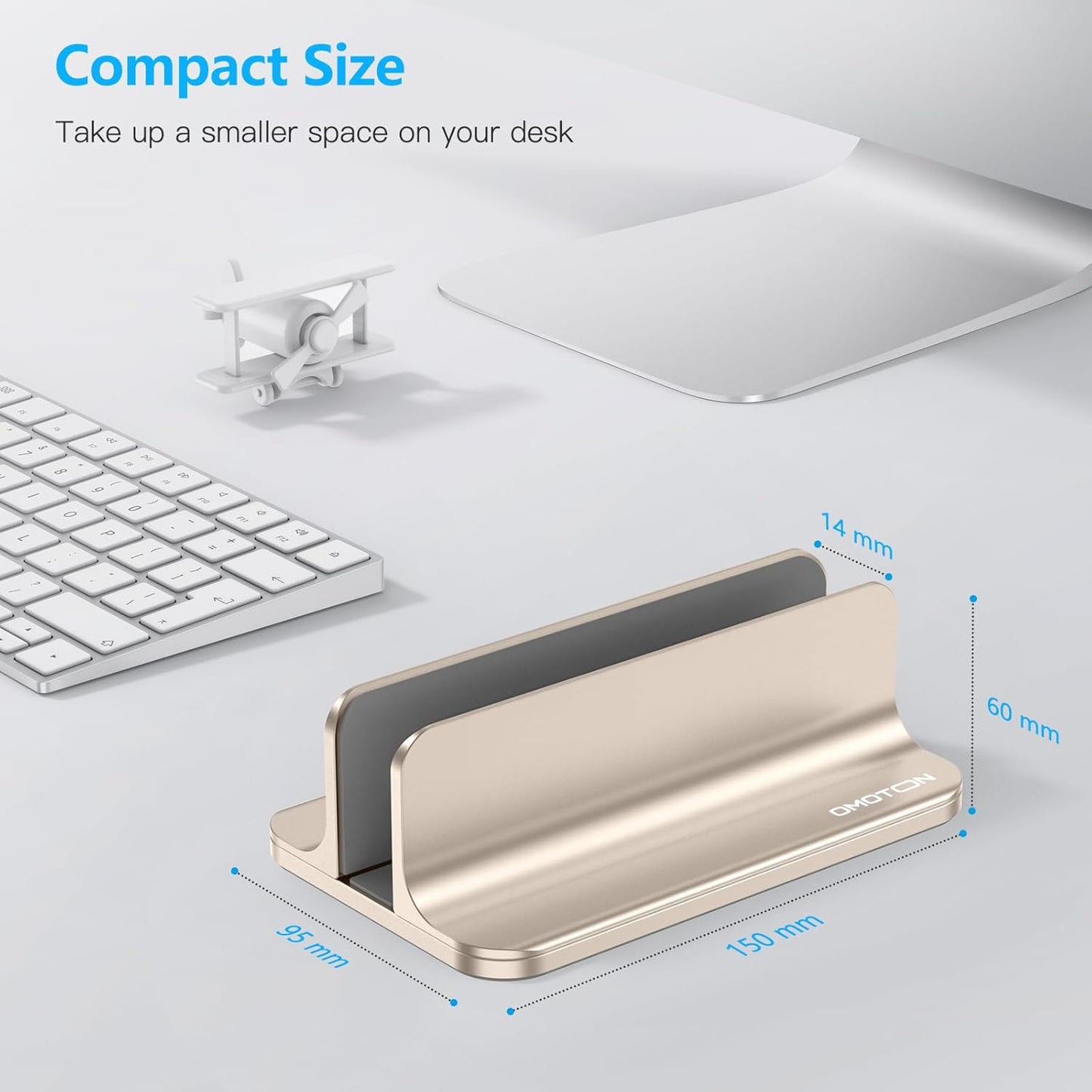 OMOTON Vertical Laptop Stand Holder, Desktop Aluminum Stand for MacBook with Adjustable Dock Size, Fits All MacBook, Surface, Chromebook and Gaming Laptops (Up to 17.3 inches),Black
