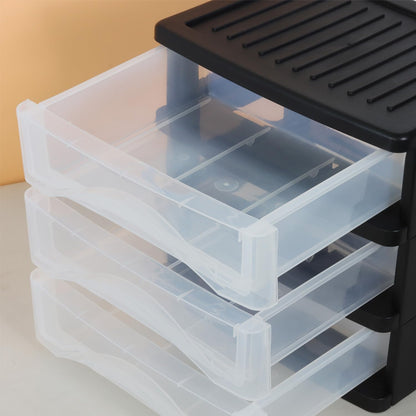 BYCY Medium 3 Drawer Plastic Clear Stacking Desktop Organizer for Office Supplies, Stackable Storage Drawers Storage Bins For Kitchen Cabinets, Pantry, Home Organization (Black, Medium 3Drawer)