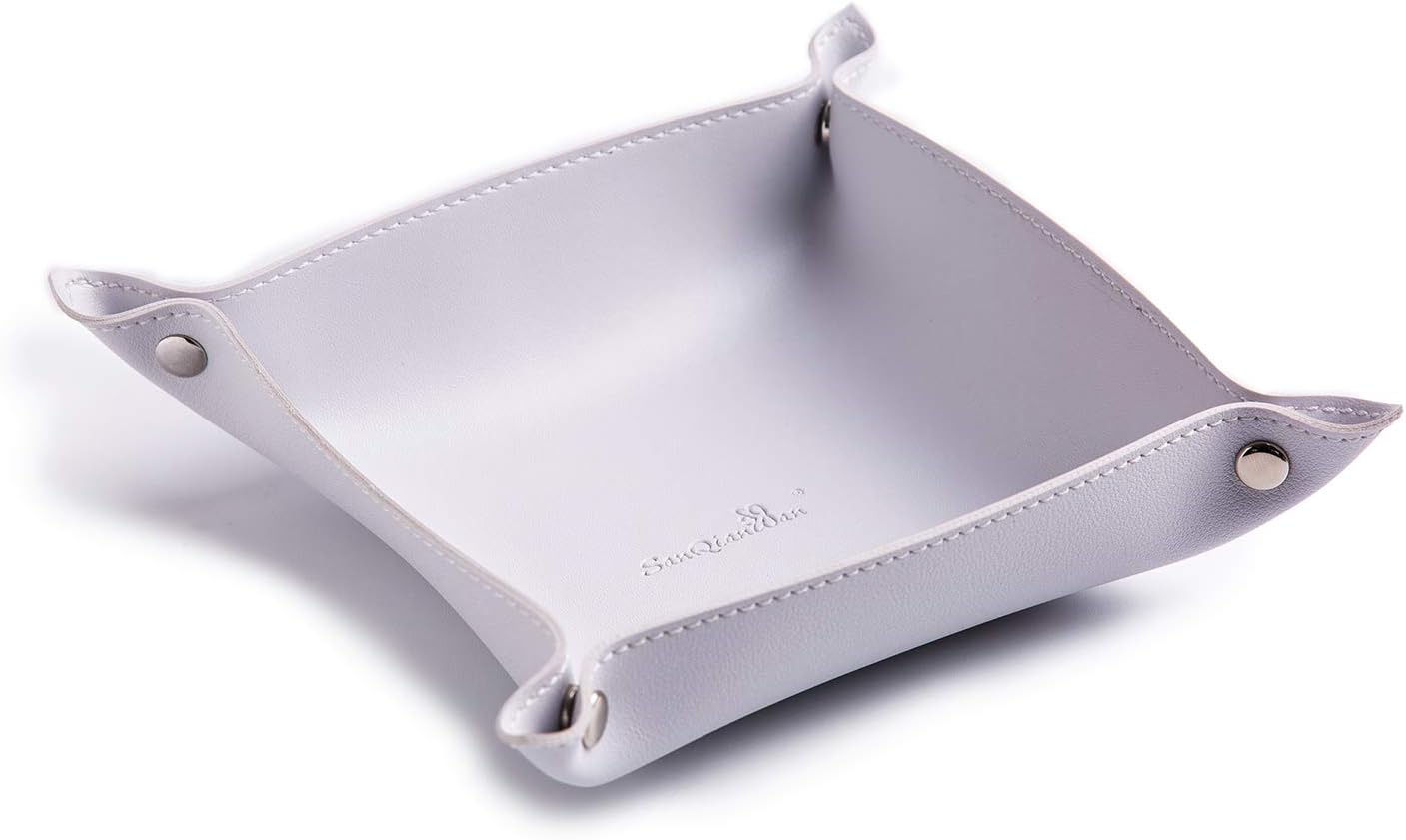 SANQIANWAN Leather Jewelry Valet Tray for Women and Man, Entryway Table Bedside Nightstand Desk Portable Small Catchall Travel Dish Plate for Key,Wallet,Watch,Phone,Coin(Pink-B)