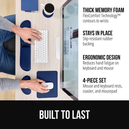 GORILLA GRIP Silky Memory Foam Wrist Rest for Computer Keyboard, Mouse, Ergonomic Design for Typing Pain Relief, Desk Pads Support Hand and Arm, Mousepad Rests, Stain Resistant, 2 Piece Pad, Black