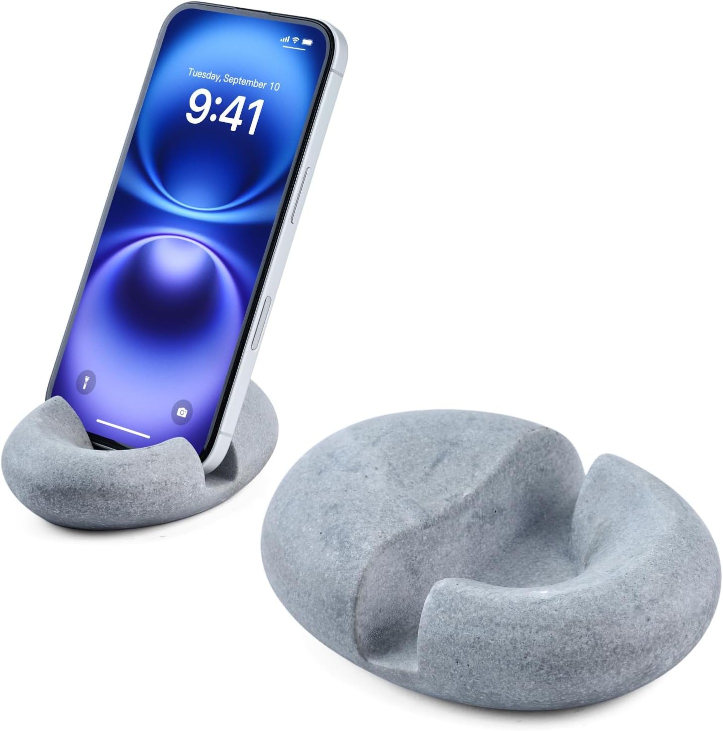 Artificial Stone Cell Phone Stand for Desk Handcraft Pebble Shape Minimalist Decor for Desk Kitchen Counter Office Easy of Use Sturdy and Stable(Beige Yellow)