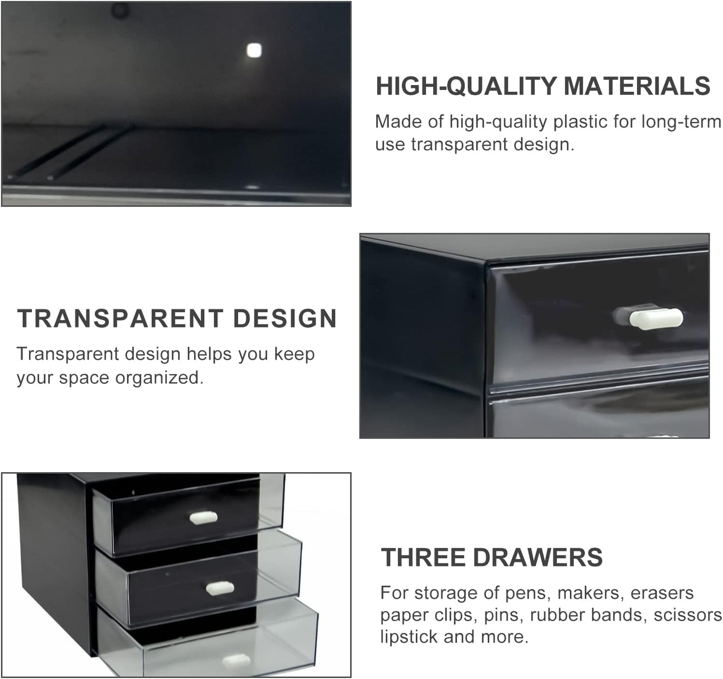 Desk Organizer with Drawer, Desk Storage Box, Plastic Office Stationery Supplies Organizers, Desktop Organizer for Office School Home (4 drawer, Black)