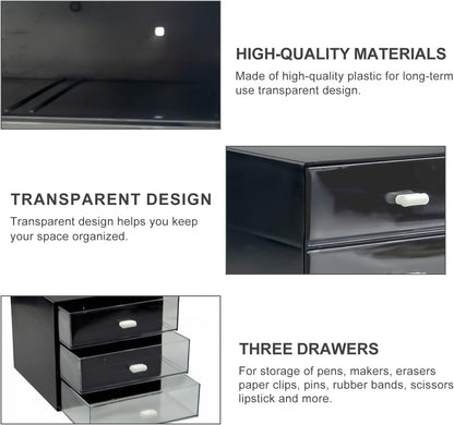 Desk Organizer with Drawer, Desk Storage Box, Plastic Office Stationery Supplies Organizers, Desktop Organizer for Office School Home (4 drawer, Black)