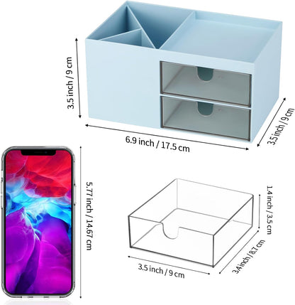 LETURE Office Desk Organizer with drawer, Office Supplies and Desk Accessories, Business Card/Pen/Pencil/Mobile Phone/Stationery Holder Storage Box (White)