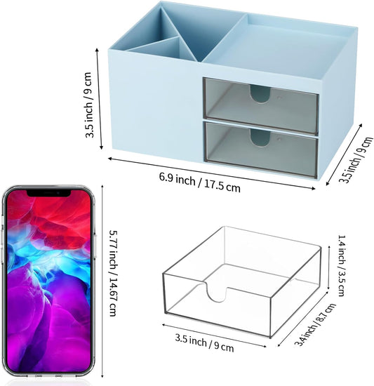 LETURE Office Desk Organizer with drawer, Office Supplies and Desk Accessories, Business Card/Pen/Pencil/Mobile Phone/Stationery Holder Storage Box (White)