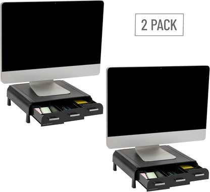 Mind Reader Monitor Stand, Laptop Riser, Desktop Organizer, Storage Drawer, Office, Plastic, 13.5"L x 13"W x 4"H, Black