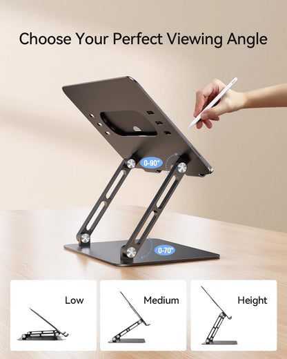 Orlian Foldable Aluminum Laptop Stand for 10-17.3" Laptops, Height Adjustable Portable Ergonomic Computer Holder, Space Saving Desk with Heat Dissipation. Compatible with MacBook/Dell/HP etc, Silver
