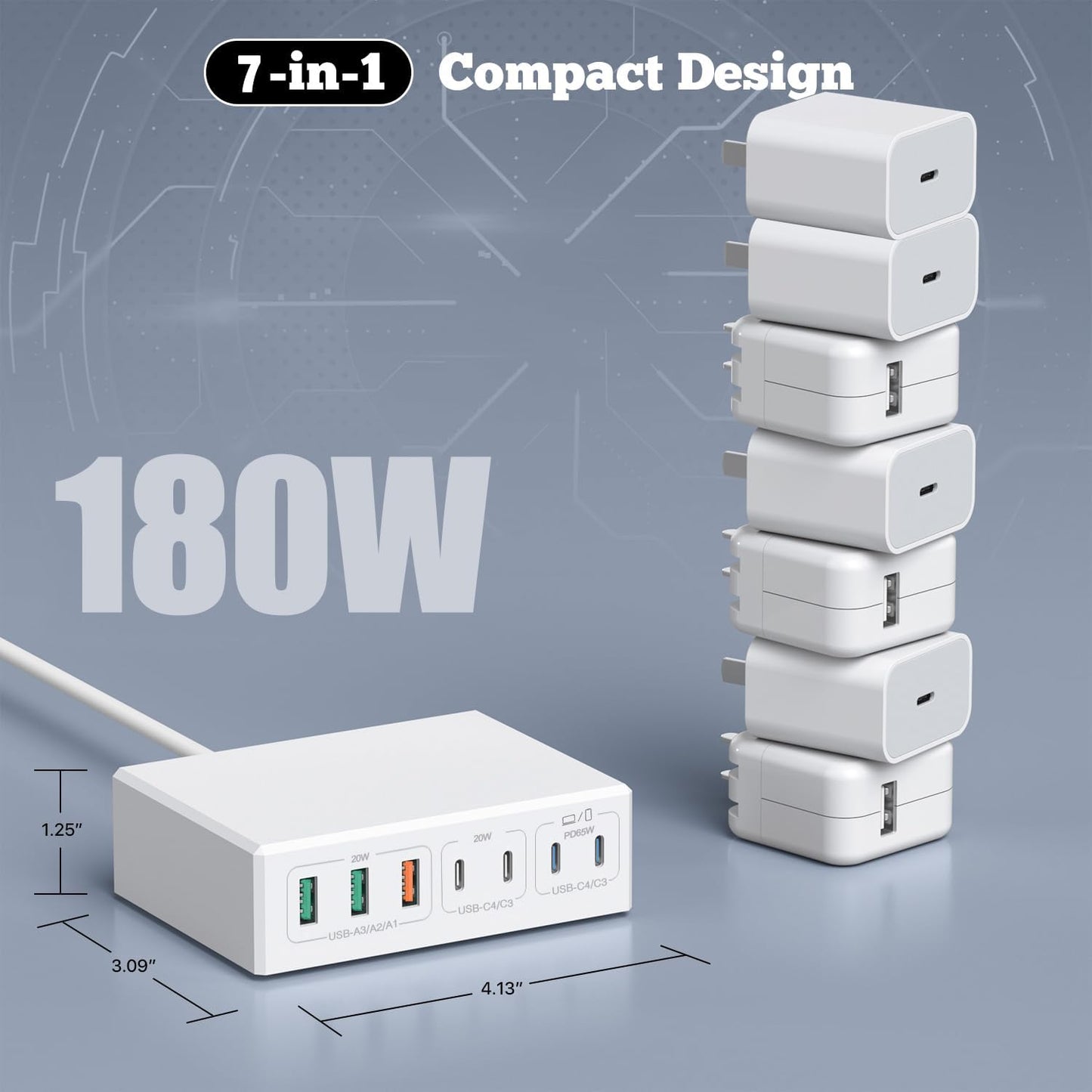 USB C Charger,10 Ports USB Charging Station with 6 Ports USB-C, Desktop 50W Multi Ports Charger Compatible with iPhone 12/13/14/15/16/Galaxy S22/S23/S24/S25/Tablet/Watch/Headphones