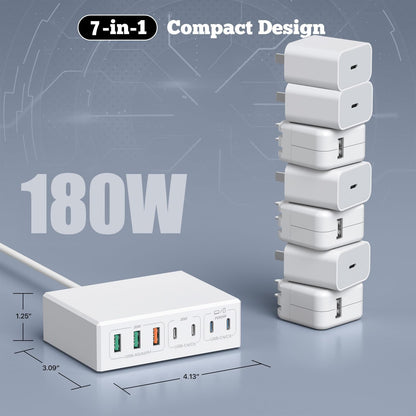 USB C Charger,10 Ports USB Charging Station with 6 Ports USB-C, Desktop 50W Multi Ports Charger Compatible with iPhone 12/13/14/15/16/Galaxy S22/S23/S24/S25/Tablet/Watch/Headphones